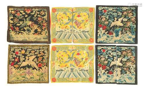 A SELECTION OF 12 19TH CENTURY CHINESE EMBROIDERED SILK RANK...