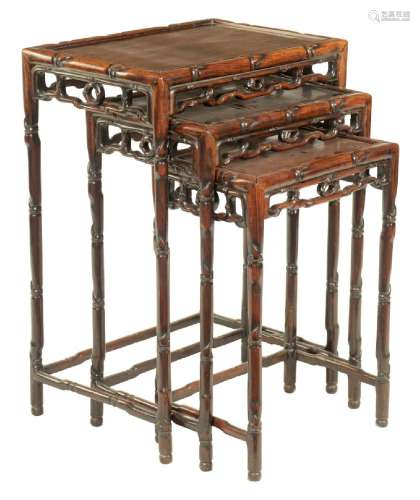 A SET OF THREE 19TH CENTURY CHINESE HARDWOOD OCCASIONAL TABL...