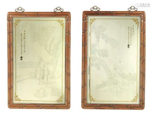 A PAIR OF LATE 19TH CENTURY CHINESE HARDWOOD HANGING MIRRORS