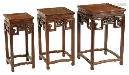 A GOOD SET OF THREE 19TH CENTURY CHINESE HARDWOOD OCCASIONAL...