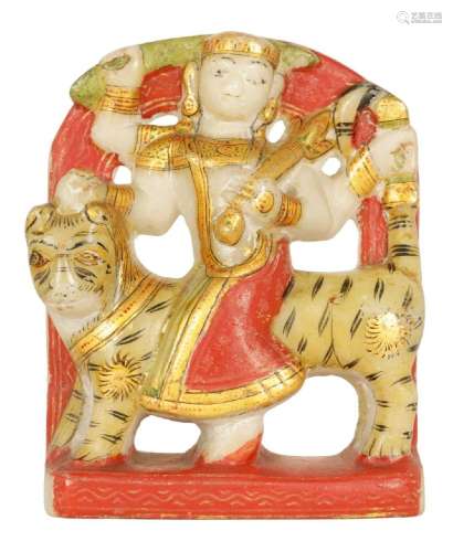 A 19TH CENTURY INDIAN ALABASTER GILT AND POLYCHROME SCULPTUR...