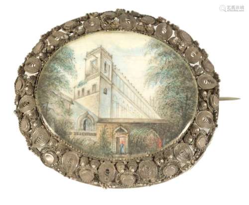 A FINELY PAINTED OVAL MINIATURE DEPICTING A TURKISH MOSQUE