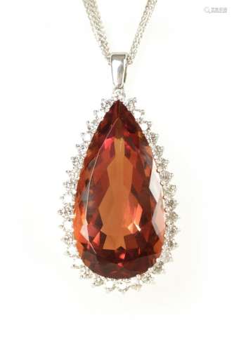 A LARGE 18CT WHITE GOLD TEARDROP ZULTANITE AND DIAMOND PENDE...