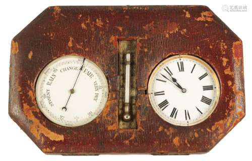 A LATE 19TH CENTURY MOROCCAN LEATHER CASED POCKET WATCH DESK...