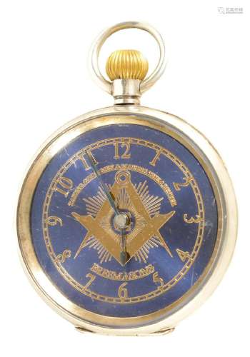 AN EARLY 20TH CENTURY SILVER OPEN FACE MASONIC POCKET WATCH