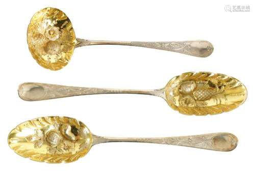 A MATCHED CASED SET OF GEORGE III SILVER BERRY SPOONS AND SI...