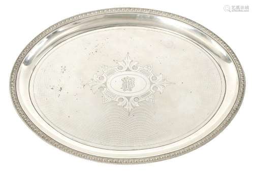 A LATE 19TH CENTURY CONTINENTAL OVAL SILVER TRAY