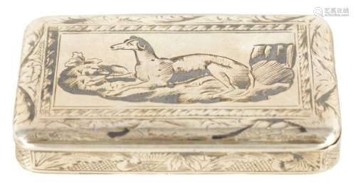 A LATE 19TH CENTURY FRENCH SILVER AND BLACK ENAMEL SNUFF BOX