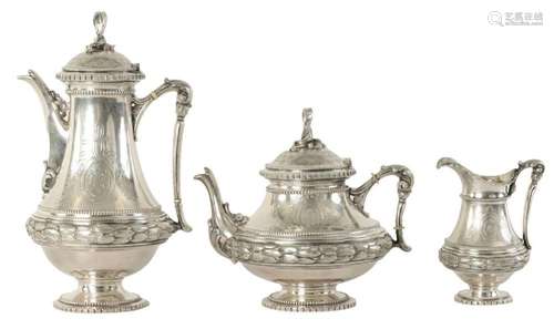 A 19TH CENTURY CONTINENTAL SILVER THREE PIECE TEA SERVICE