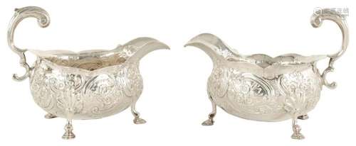 A PAIR OF EARLY GEORGE III IRISH SILVER SAUCE BOATS OF GENER...