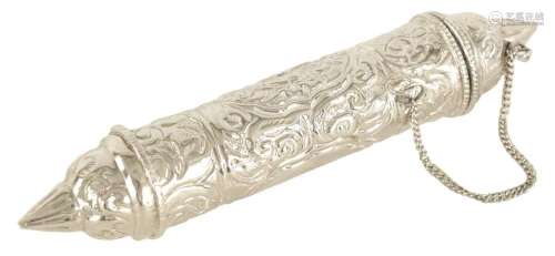 A 20TH CENTURY INDIAN SILVER SCROLL HOLDER