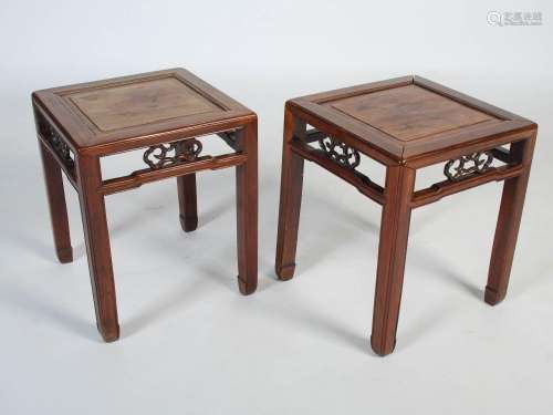 A pair of Chinese darkwood square occasional tables, Qing Dy...