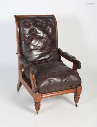 A 19th century carved rosewood and leather upholstered metam...
