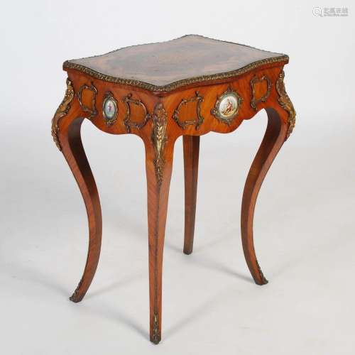 A 20th century French mahogany, kingwood, marquetry, Sevres ...