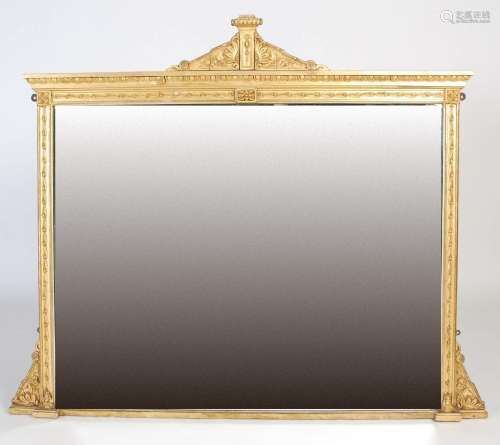 A 19th century giltwood overmantle mirror, the rectangular m...