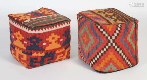 A near pair of Kelim upholstered square shaped stools/ pouff...
