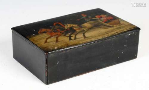 A late 19th/ early 20th century Russian lacquer box, the hin...