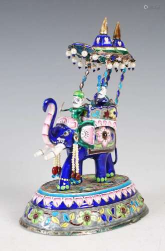 A 20th century Indian white metal and enamel model of an ele...