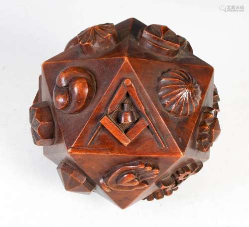 A late 19th century carved wooden bowl of Masonic interest, ...