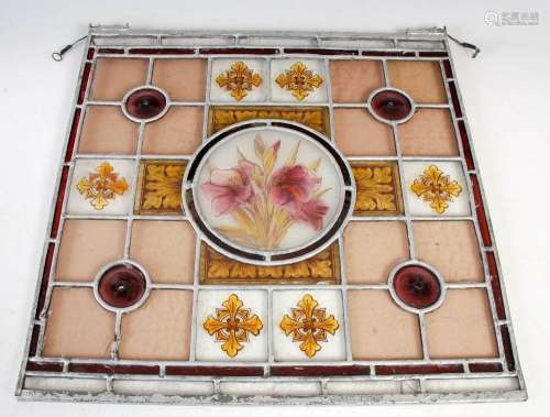 A pair of late 19th century leaded and stained glass window ...