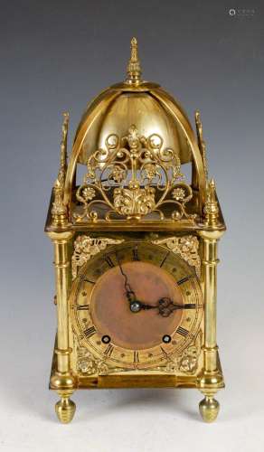 A late 19th/ early 20th century gilt brass lantern clock, th...