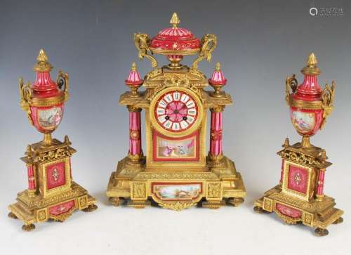 A late 19th century Continental gilt metal and porcelain mou...