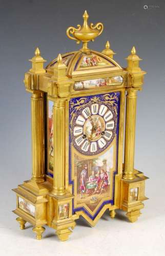 A late 19th century French gilt metal and porcelain mounted ...