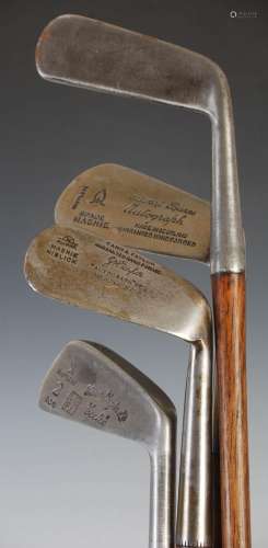 Golf interest- A group of three hickory shafted golf clubs o...