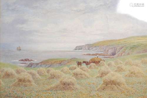 Robert Dobson (fl. 1860-1901) Coastal harvest scene watercol...