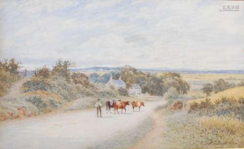 Robert Dobson (fl. 1860-1901) A country lane with farmer, ca...
