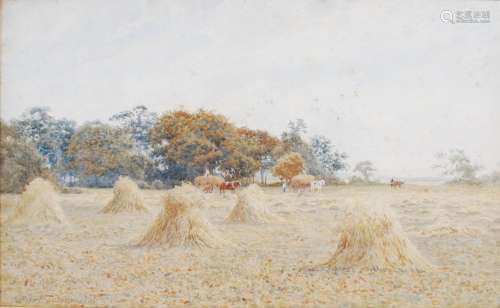 Robert Dobson (fl. 1860-1901) Harvest scene watercolour, sig...