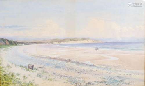 A. Wilson (late 19th century) Coastal scene at low tide wate...