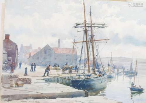 AR Frank Watson Wood (1862-1953) Harbour Scene Watercolour, ...