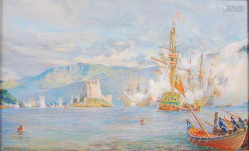 AR Harold Wyllie (1880-1973) The Siege at Eilean Donan Castl...