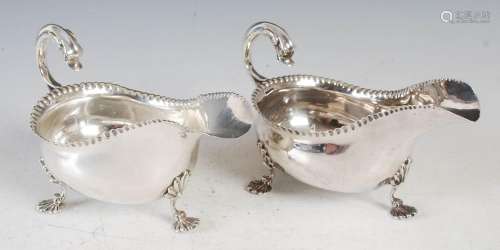 A pair of George V silver sauce boats, London 1911, makers m...