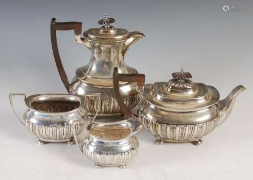 A George V four piece silver tea set, Sheffield, 1917, maker...