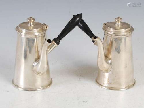 A pair of Arts & Crafts silver chocolate pots, Sheffield...