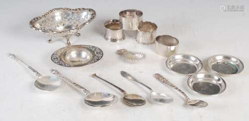 A collection of silver, to include; a pair of Victorian apos...
