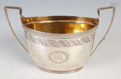 A George III silver twin handled sugar bowl, London, 1801, m...