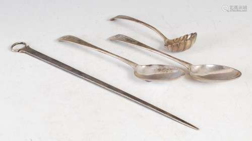 A group of silver flatware, to include; a George III meat sk...