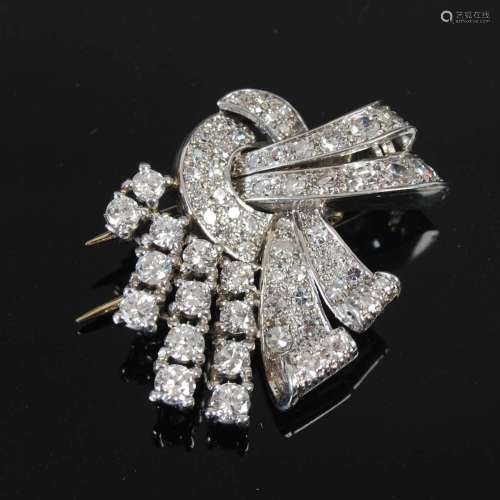An early 20th century Art Deco style white metal and diamond...