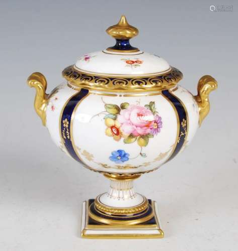 A Royal Crown Derby twin-handled urn and cover, dated 1911, ...