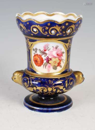 A 19th century English porcelain cobalt blue ground flower v...