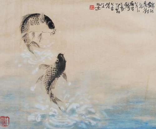 20th Century Chinese School Two Coy Carp watercolour on pape...