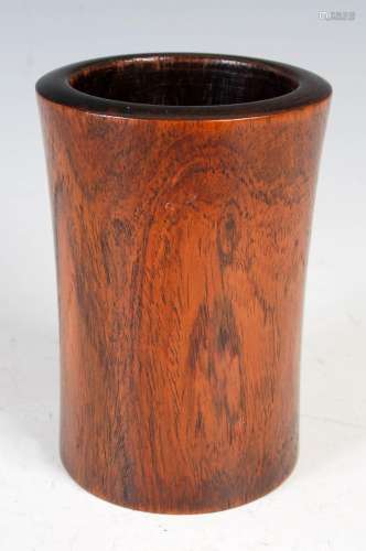 A Chinese dark wood brush pot, possibly Huanghuali, of sligh...