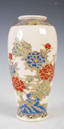 A Japanese Satsuma pottery vase, Meiji Period, decorated wit...