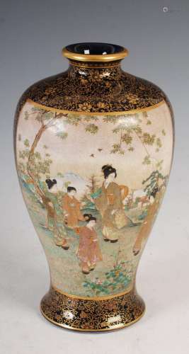 A Japanese Satsuma pottery vase, Meiji Period, decorated wit...