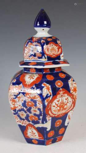 A Japanese Imari hexagonal shaped jar and cover, late 19th e...