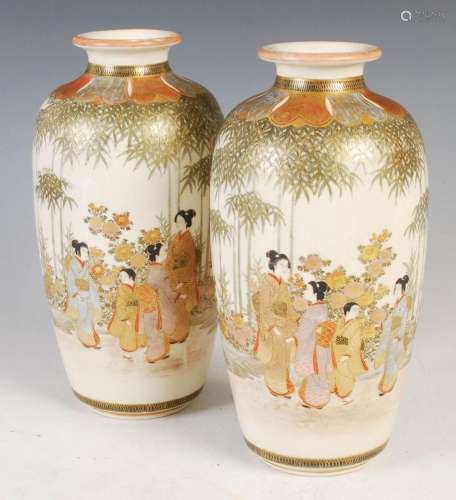 A pair of Japanese Satsuma pottery vases, Meiji Period, deco...