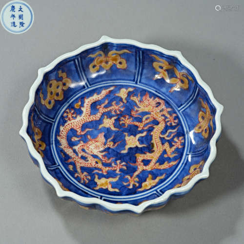 China Ming Dynasty Longqing blue background and yellow color...